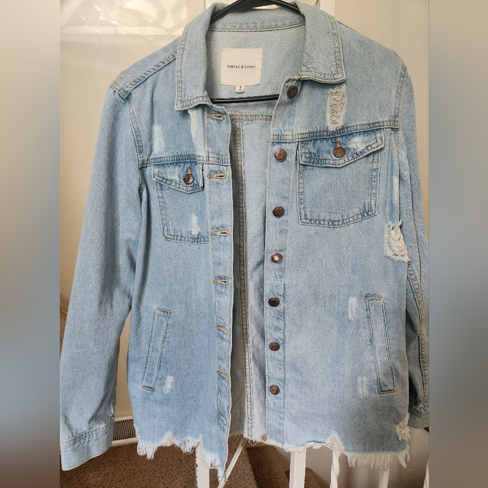 Distressed Light Blue Denim Jacket- Size Small